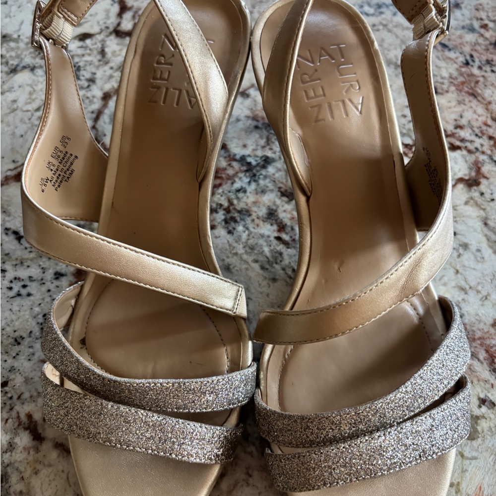 Naturalizer Gold and Silver Strappy Sandals
